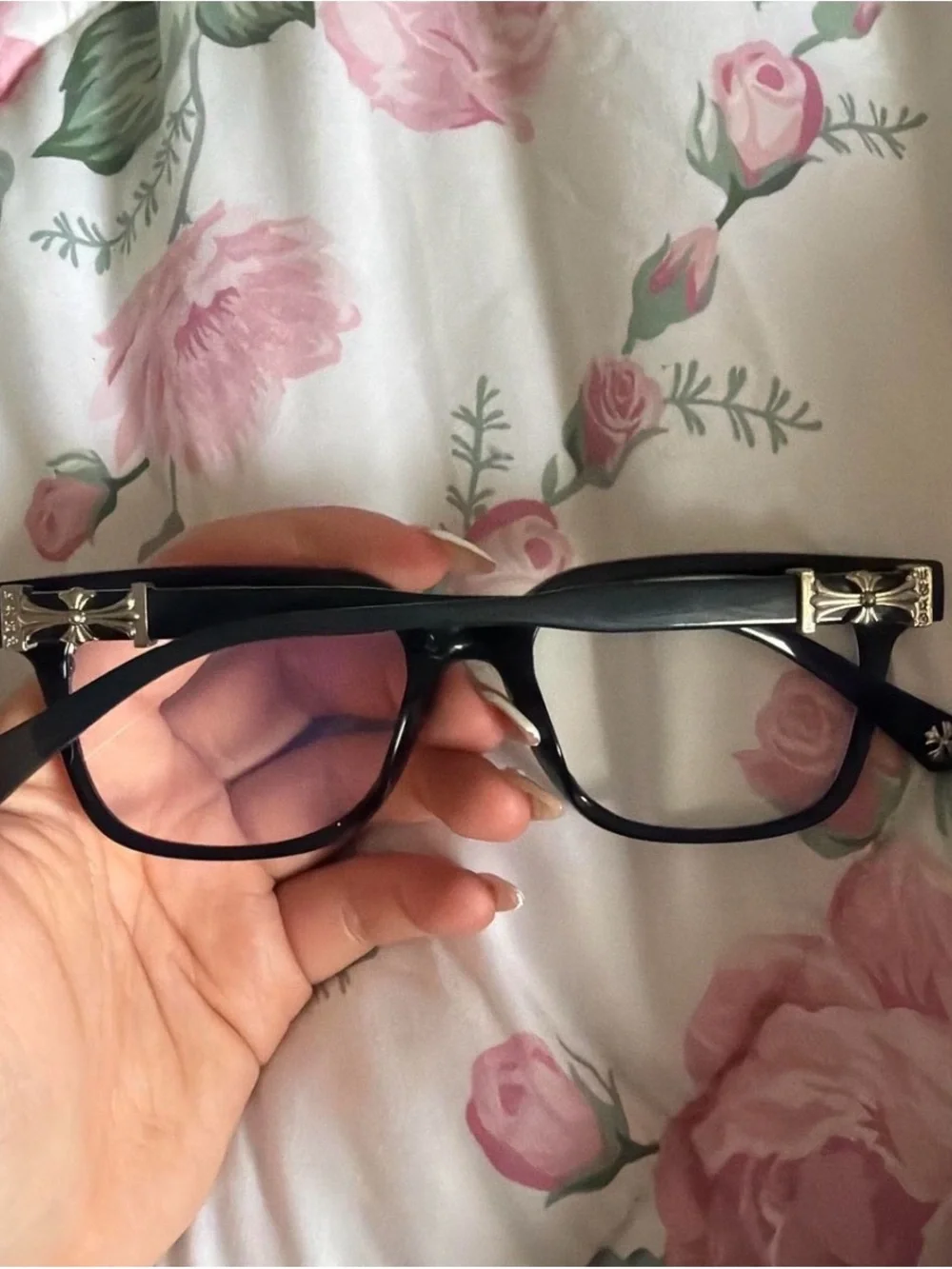 Black Rectangle Eyeglasses with Decorative Corner Accent